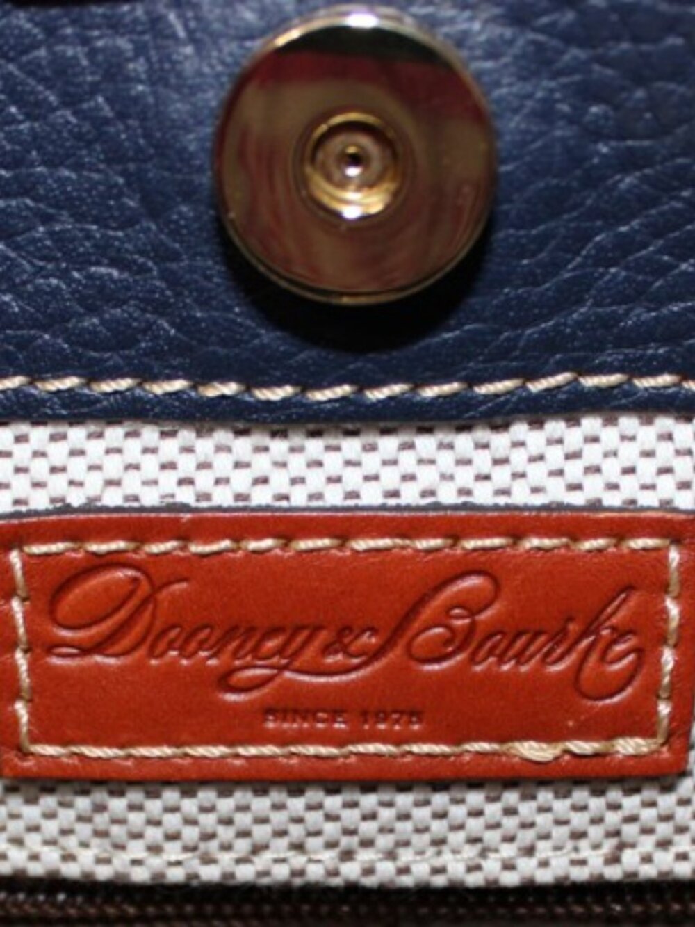 Dooney & Bourke Pebble Grain Leather Satchel Navy & British Tan Crossbody Bag - Picture 9 of 11